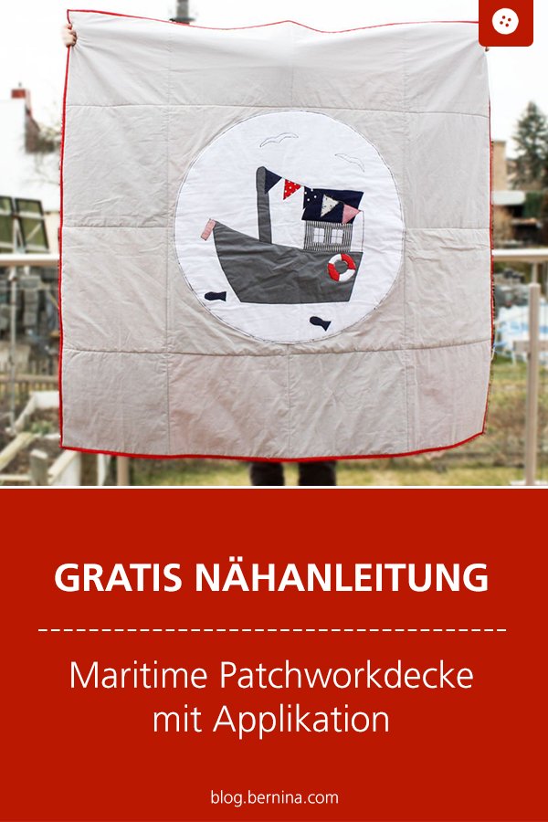 Kostenlose Nähanleitung: Maritime Patchworkdecke mit Applikation 