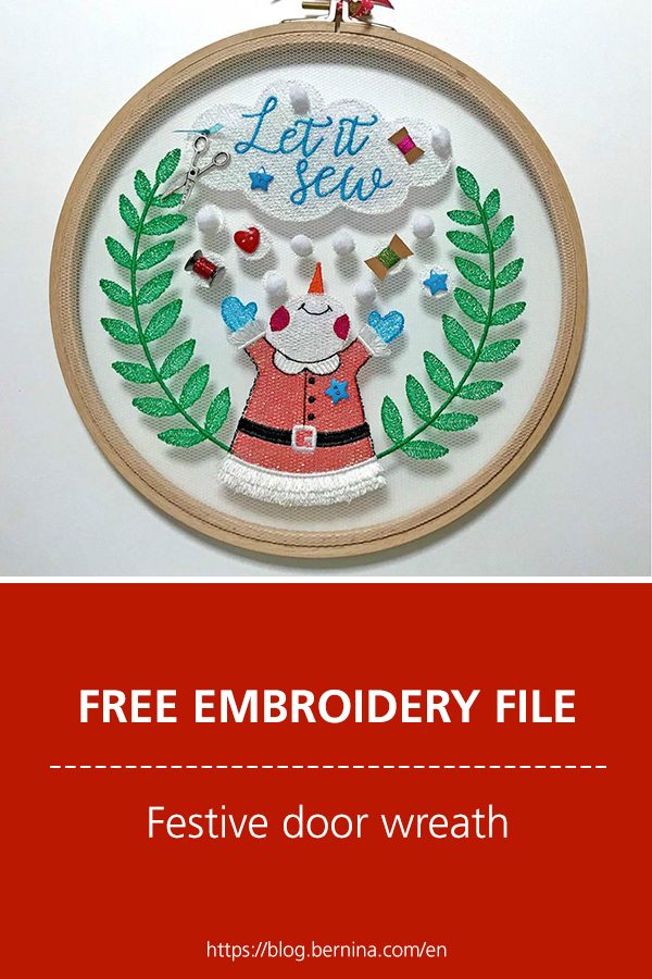Free embroidery file: Festive door wreath