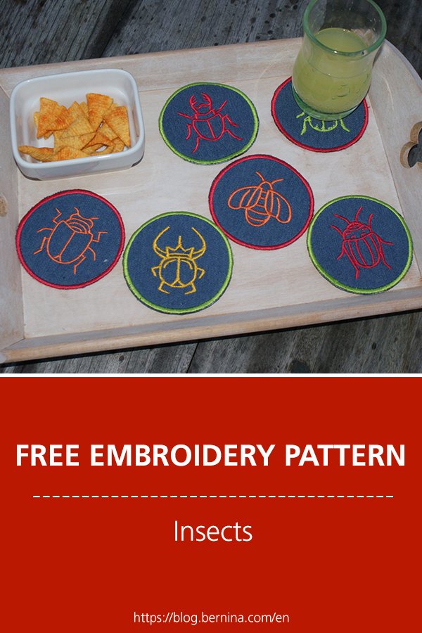 Free embroidery pattern: Embroider insects on coasters