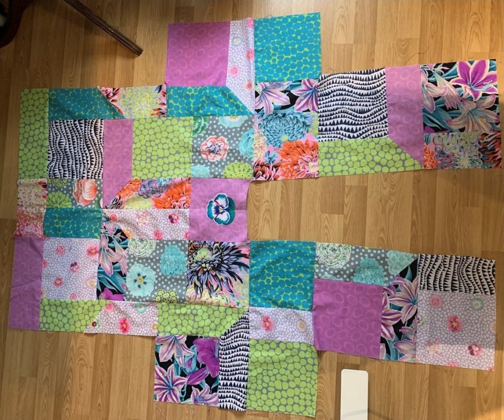 Overview of the patchwork for the Kaffe Fassett Wrap Jacket